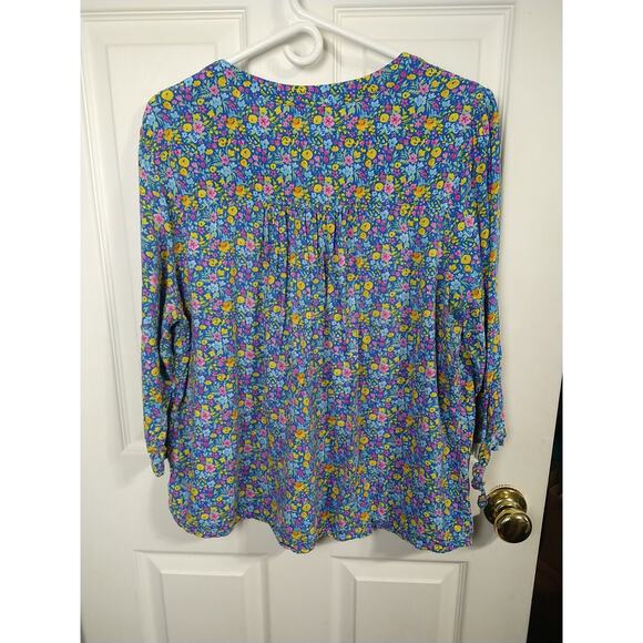 Adrienne Vittadini Woman 1X Blouse V Neck Slit Tie 3/4 Sleeve Floral Cottage... - Picture 9 of 9